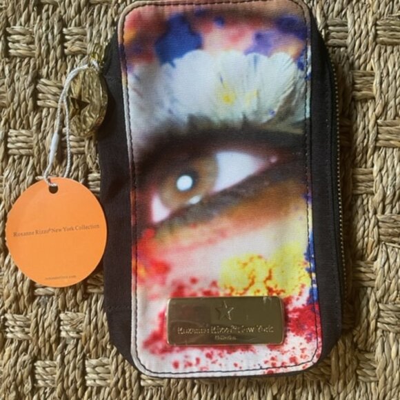 Roxanne Rizzo New York Collection black & multicolor print cosmetic case NWT - Picture 1 of 4